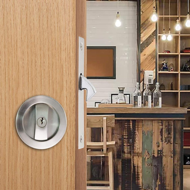 CCJH Invisible Barn Wood Sliding Door Gate Cup Handle Lock Hardware with Keys (Sliver (Dia-2.95") - Image 3